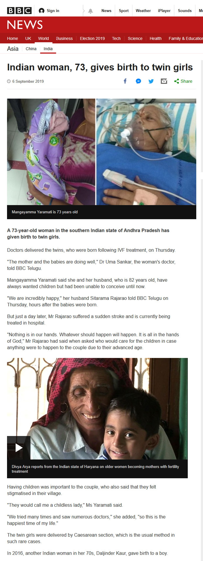 BBC NEWS Indian woman, 73, gives birth to twin girls CROPPED